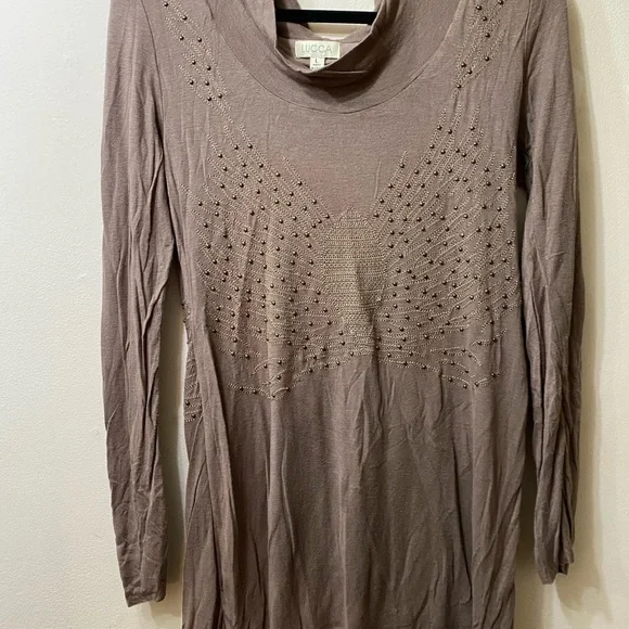 Tops | Lucca Taupe Fitted Studded Cotton Dress Tunic Size Large | Poshmark